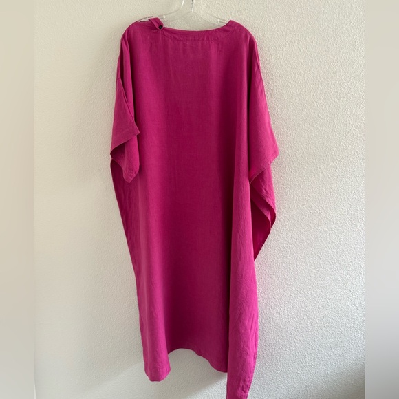 eskandar 100% Linen Long Caftan Fuchsia Pink Dress - Picture 2 of 10